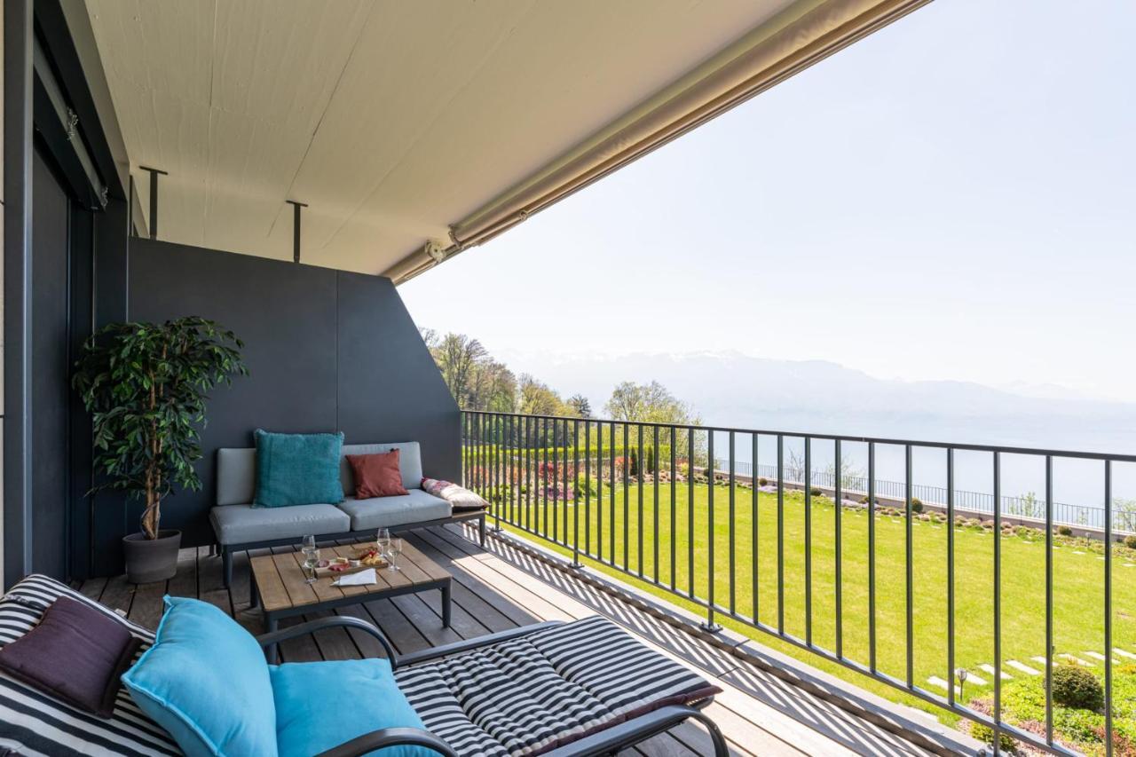 Les Terrasses De Lavaux 1 - Appartement De Luxe Avec Vue Panoramique Et Piscine Puidoux Екстер'єр фото